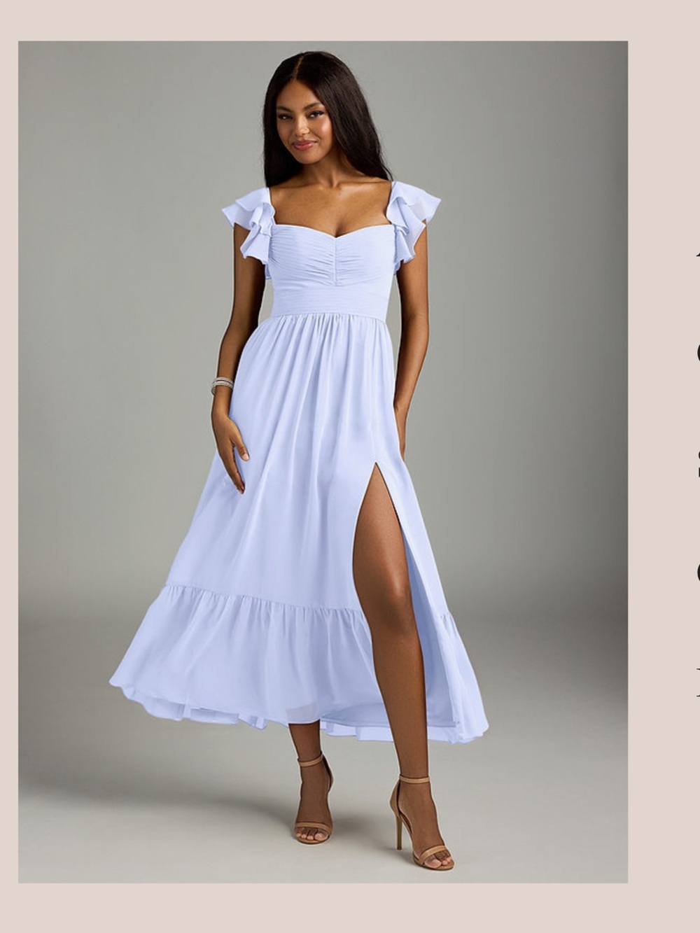 Azazie Light Blue Ruffle-Sleeve Maxi Dress with Side Slit